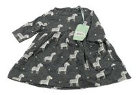 Nové - Tmavošedé bavlněné šaty se zebrami 
