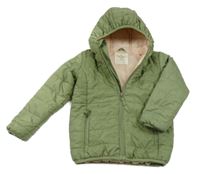 Khaki prošívaná šusťáková jarní zateplená bunda s kapucí Kuniboo