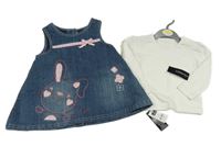 Nové - 2set - Modré riflové šaty se zajíčkem + bílé triko Dunnes