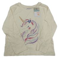 Nové - smetanové triko s jednorožcem PRIMARK