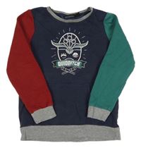 Tmavomodrá mikina s potiskem a barevnými rukávy - Harry Potter
