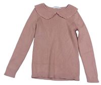 Světlerůžový žebrovaný svetr s límečkem Primark