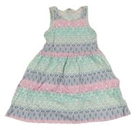 Bílo-růžovo-modré vzorované  bavlněné šaty H&M