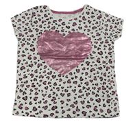 Bílo-růžovo-černé vzorované tričko se srdíčkem Primark