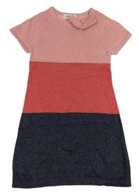 Světlerůžovo-růžovo-tmavomodré pletené třpytivé šaty s mašlí H&M