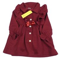 Nové - Vínové vzorované teplákové šaty s mašlí a límečkem Shein