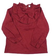 Červená žebrovaná halenka s mašlí a volánky Shein