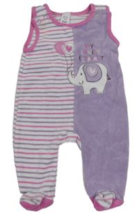 Fialovo-pruhované sametové dupačky se slonem C&A