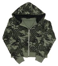 Khaki-černá army propínací crop mikina s kapucí Page one young