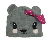 Šedá pletená čepice s medvídkem 