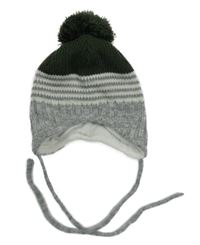 Šedo-bílo-khaki pletená podšitá ušanka 