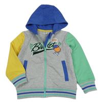 Šedo-barevná propínací mikina s nápisem a kapucí Kiki&Koko