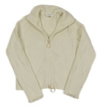 Smetanový žebrovaný propínací crop svetr M&S