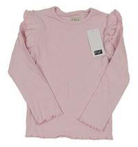 Nové - Světlerůžové žebrované triko s volánky F&F