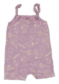 Růžový bavlněný kraťasový overal se Snoopym Sinsay