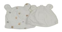 2x - Bílá čepice s hvězdičkami +bílá čepice se zvířátky 