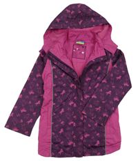 Fialovo-růžová šusťáková jarní bunda s koníky a kapucí Topolino