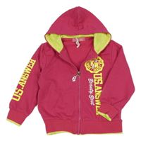Tmavorůžová propínací mikina s nápisy a kapucí 