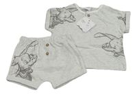 2Set - Šedo-bílé pruhované melírované tričko s Dumbem + kraťasy Disney