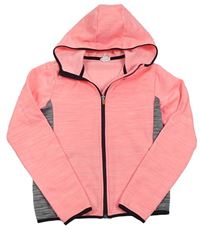 Neonově korálovo-šedá melírovaná propínací sportovní mikina s kapucí H&M