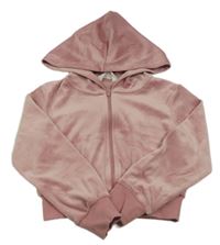 Starorůžová plyšová propínací crop mikina s kapucí H&M