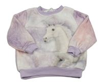 Fialovo-bílo-světlerůžovo-levandulová plyšová mikina s jednorožcem H&M