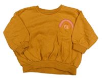 Medová melírovaná oversize mikina dýní a duhou a nápisy Matalan 