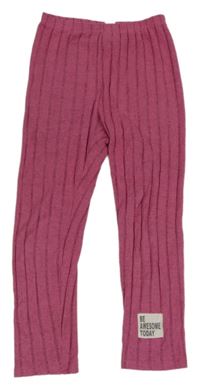 Tmavorůžové melírované žebrované úpletové kalhoty s nášivkou SHEIN