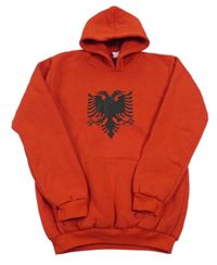 Červená teplá mikina s potiskem a kapsou a kapucí 