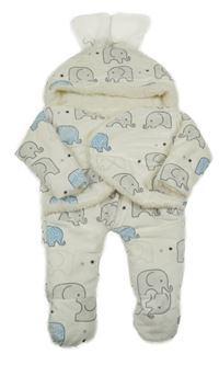 Smetanová plyšová zateplená zavinovačka/kombinéza se sloníky 