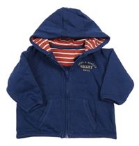 Tmavomodrá propínací mikina s nápisy a kapucí M&S