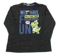 Černé melírované triko s drakem a nápisy Kiki&Koko