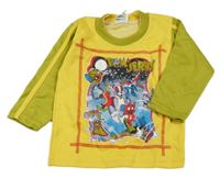 Tmavožluto-olivová mikina s Tomem a Jerrym a pruhem