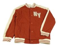 Rezavo-smetanová baseballová teplá mikina s písmenky a pruhy a číslem a nápisy H&M