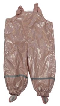 Světlerůžové třpytivé nepromokavé laclové podšité kalhoty Ergee