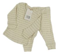 Nové - 2Set - Smetanovo-šedé pruhované žebrované triko + tepláky impidimpi