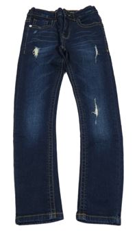 Tmavomodré skinny teplákové rifle s prošoupáním RIPSTOP