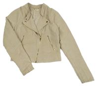 Světlebéžový semišový jarní crop křivák s límečkem H&M