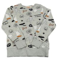 Šedá melírovaná mikina s duchy a netopýry a mumiemi H&M