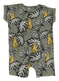 Šedý kraťasový overal s listy a šelmami F&F