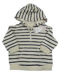 Nové - smetanovo-tmavomodrá pruhovaná mikina s kapsou a kapucí M&S