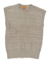 Světlefialovošedo-bílá pruhovaná/melírovaná chlupatá svetrová vesta PUSBLU