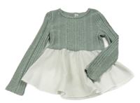 Mentolovo-šedo-bílá melírovaná žebrovaná tunika SHEIN