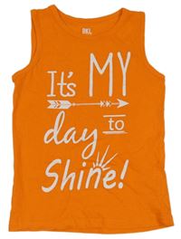 Oranžové tílko s nápisy a šípem