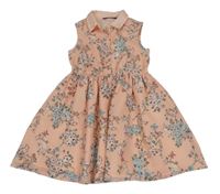 Broskvové šaty s ptáčky a rozkvetlými větvičkami a motýlky a límečkem s flitry George