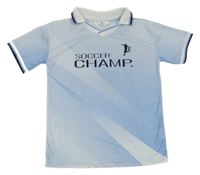 Světlemodro-bílý vzorovaný sportovní fotbalový dres s nápisy a límečkem H&M