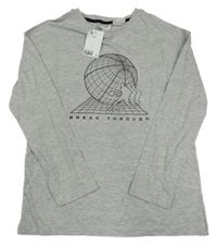Nové - šedé melírované triko s potiskem H&M