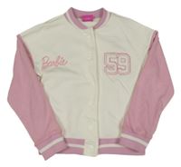 Bílo-růžová baseballová crop mikina s číslem a logem Barbie