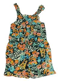 Tmavomodro-barevný květovaný letní overal Primark 