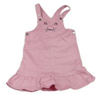 Růžové plátěné laclové šaty s kočkou Matalan